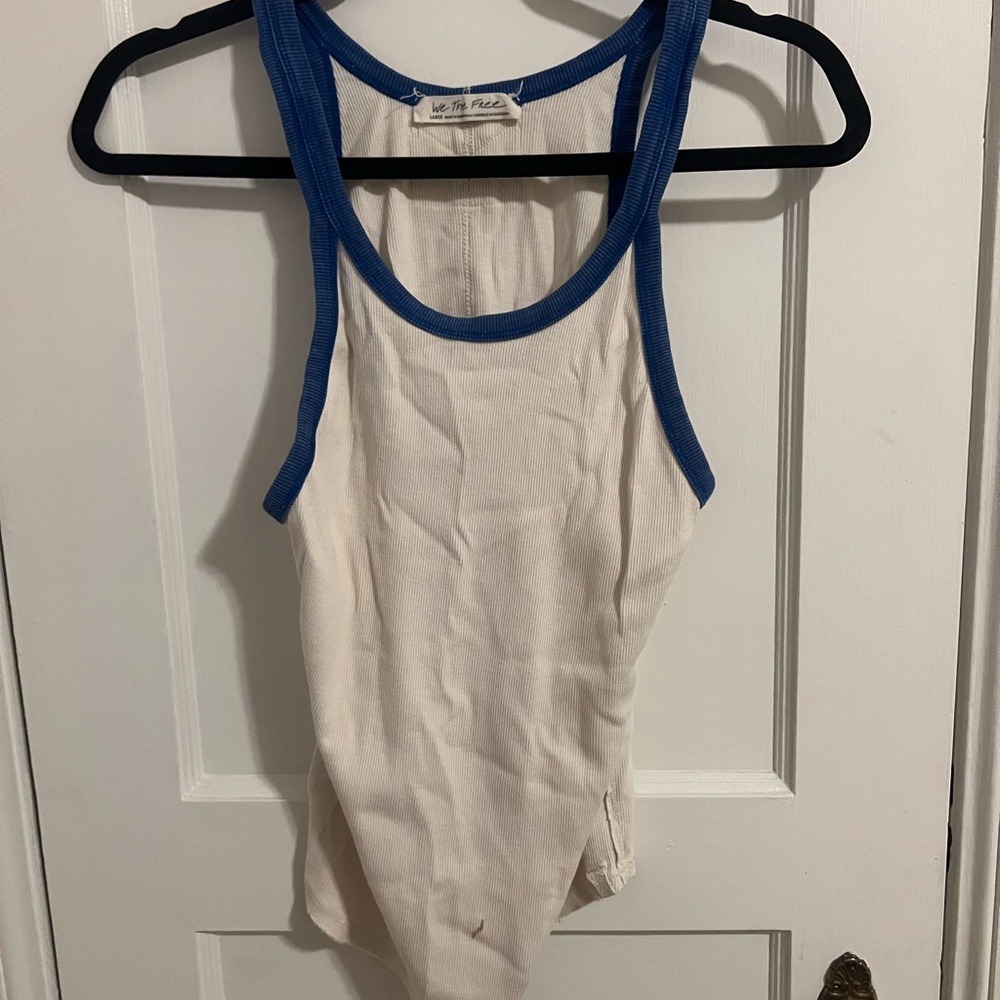 We The Free White Top with Blue Edging